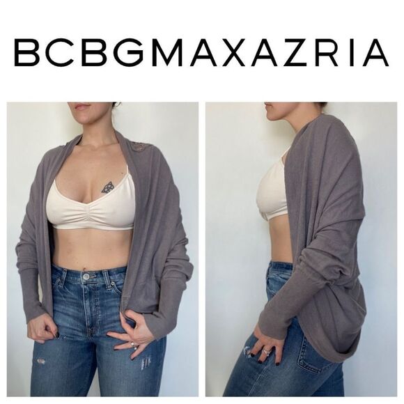 BCBGMaxAzria Cocoon Cardigan Crochet Back Grey L/XL Comfy Soft - Picture 3 of 8